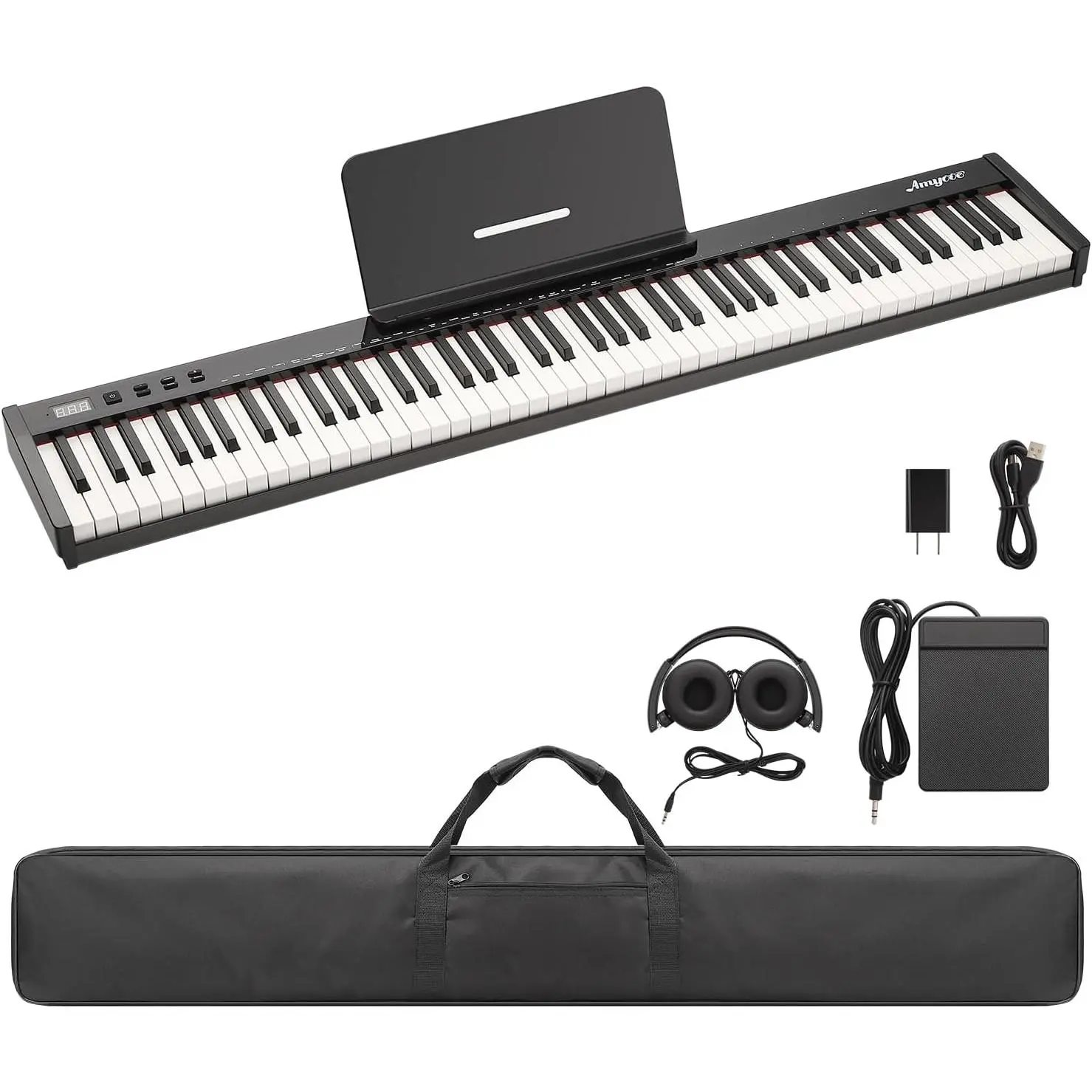 88 Key Electric Keyboard Piano-Portable Full Size Digital Piano With Sustain Pedal-Headphones-Power Adapter-Carrying Bag-B