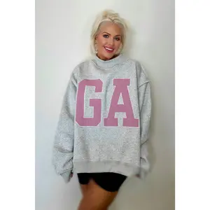 Georgia “GA” Oversized Sweatshirt | Women’s Mock Neck Pullover | Embroidered Appliqué Collegiate Sweatshirt | Cozy Fleece Lounge Top