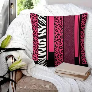 Animal Print Patchwork Throw Pillow with Insert, 45cm Square Zipper Closure, Hot Pink Leopard, Black-White Zebra & Solid Color, Soft Comfort, Sofa Bed Headrest Cushion, Retro Y2K Home Decor, Gift Choice