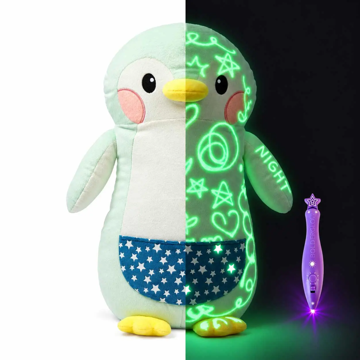 GLOWMATE (Large) Glow-in-The-Dark Plush with Light Pen, Soft & Cuddly Plush Toy for Kids, Draw with Light and Create Magical Glow Artwork