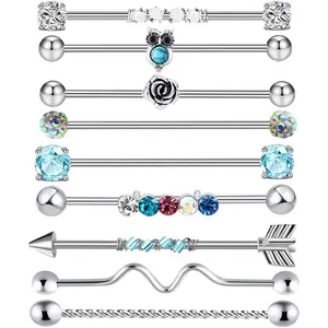 Industrial Piercing Jewelry Barbell Earrings 14g Surgical Stainless Steel Scaffold Piercings Arrow Butterfly heart cute Industrial Bar 38mm for Women Men