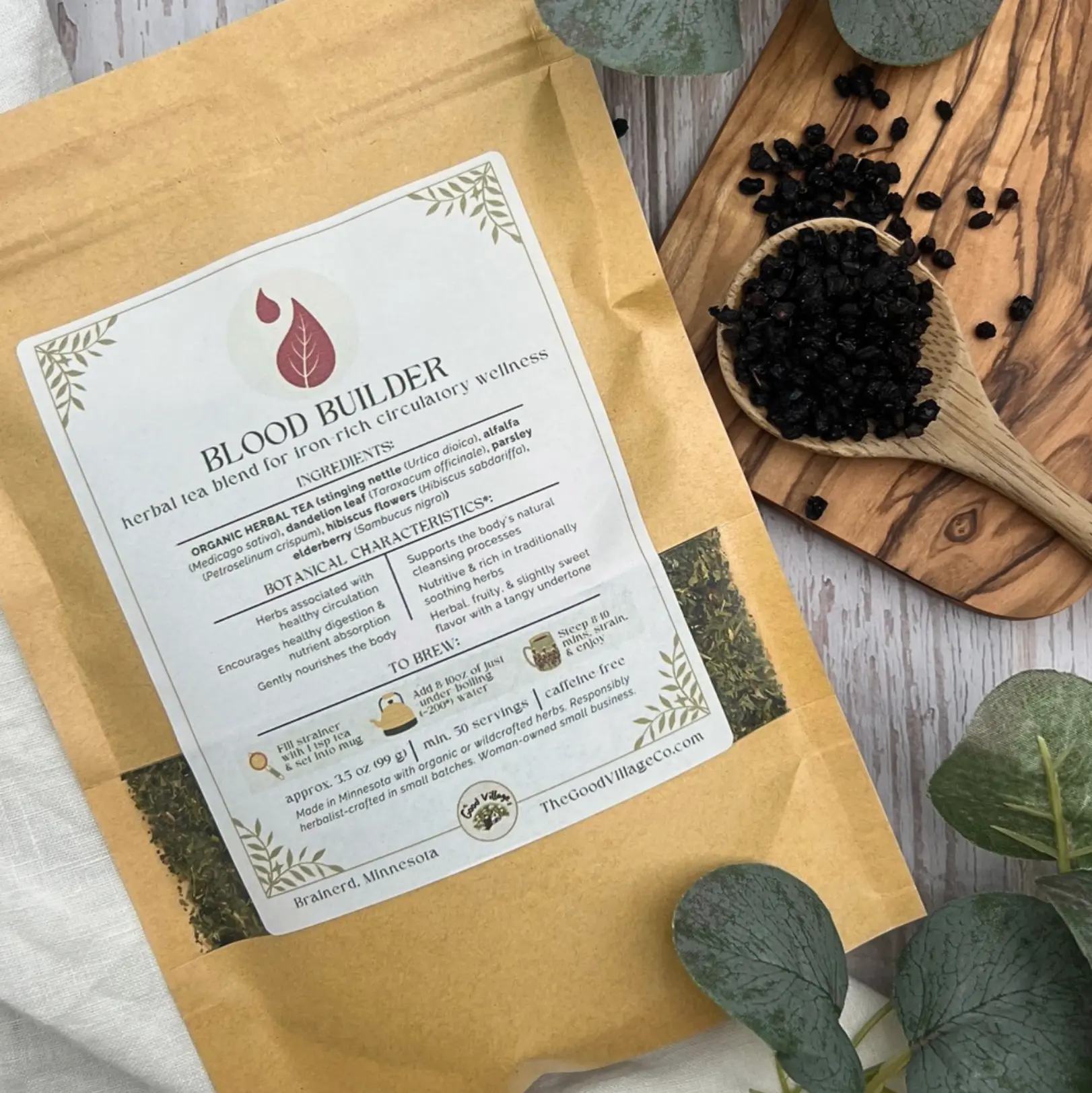 Blood Builder: Loose-Leaf Herbal Tea Blend for Iron-Rich Circulatory Wellness (Caffeine-Free) Traditional Beverage for Healthy Blood Circulation, Anemia, & Immune System Support with Stinging Nettle, Alfalfa, Dandelion, Parsley, Hibiscus, & Elderberry
