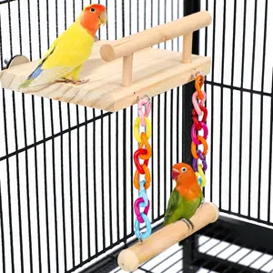 Bird Perches Cage Toys Parrot Wooden Platform Play Gyms Exercise Stands with Acrylic Wood Swing Ferris Wheel Chewing, Chinchilla, Hamster Budgie