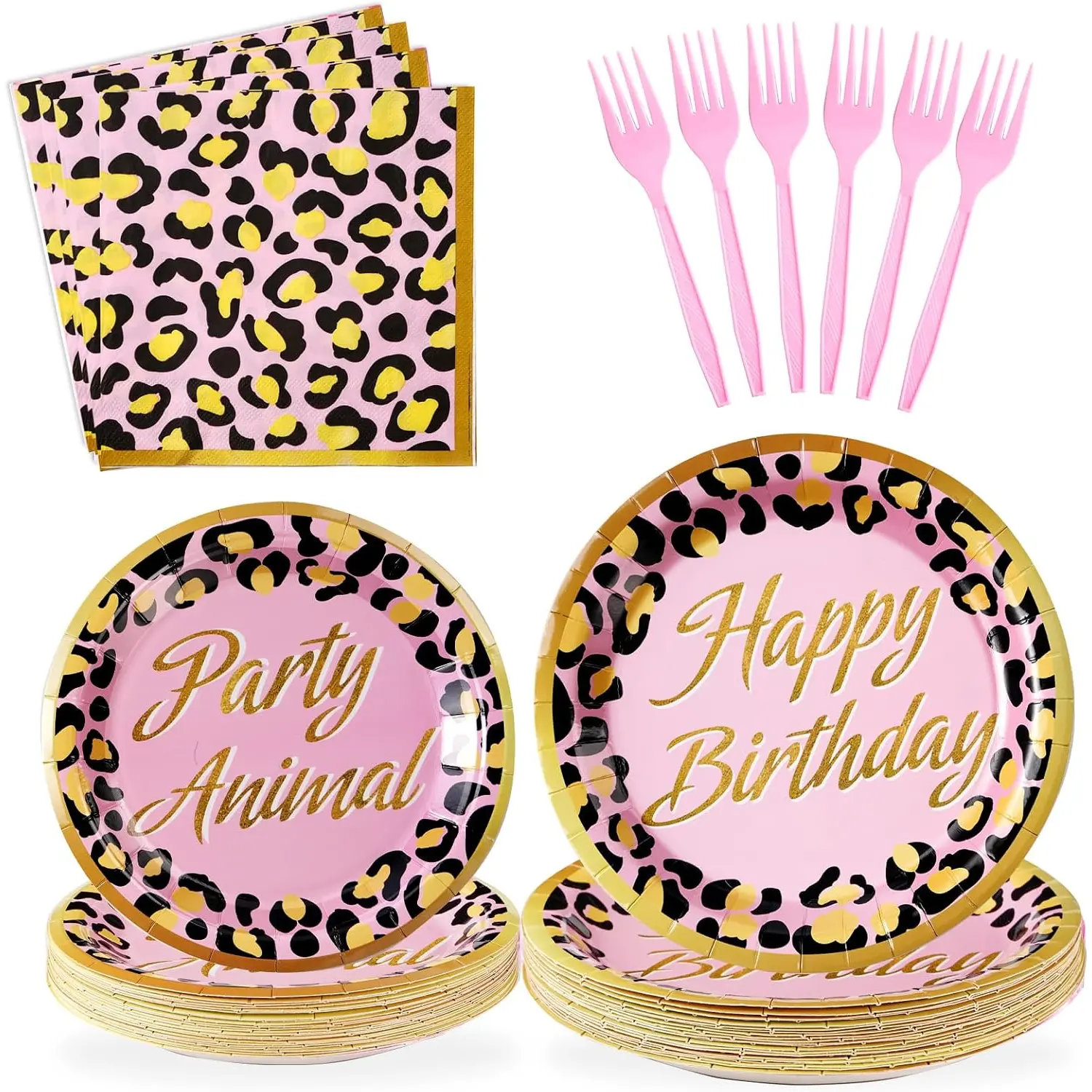 96Pcs Pink Cheetah Birthday Party Decorations Serves 24