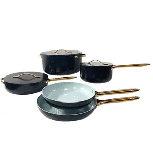 ROYAL black 8 piece cookware set(non stick)/ Bateria de 8 piezas NEGRO royal (antiadherente) Lid Pan Fry Handles Nonstick