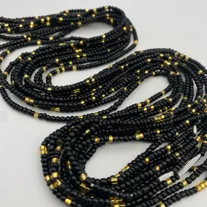 TikTok Waist Beads- Black & Gold Waist Jewelry-  African WaistBead-  Body jewelry-  Tie On 45” l- 50” Long- PRICE PER ITEM-