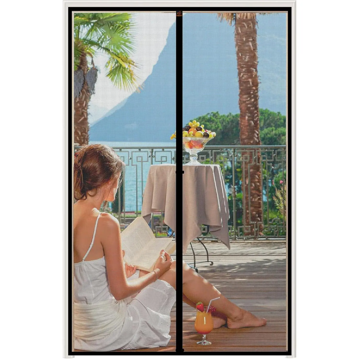 Gray Synthetic Mesh Screen Door, Fits 48" x 82" Door Size, 50" x 83" Screen Size, Mesh Net Curtain for Keeping Fresh Air In