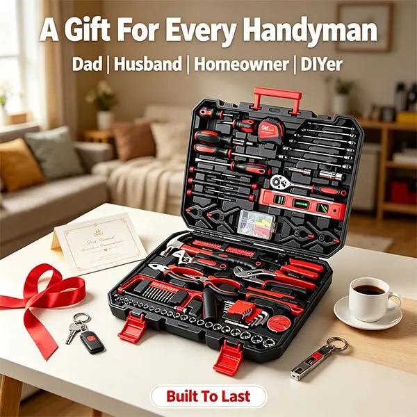 266-Piece Home Hand Tool Set with Rolling Tool Box, Complete Household Repair Kit, Includes Ratcheting Screwdriver, Socket Set, Pliers, Hammer, Level & Tape Measure for Garage, Car, DIY Workshop