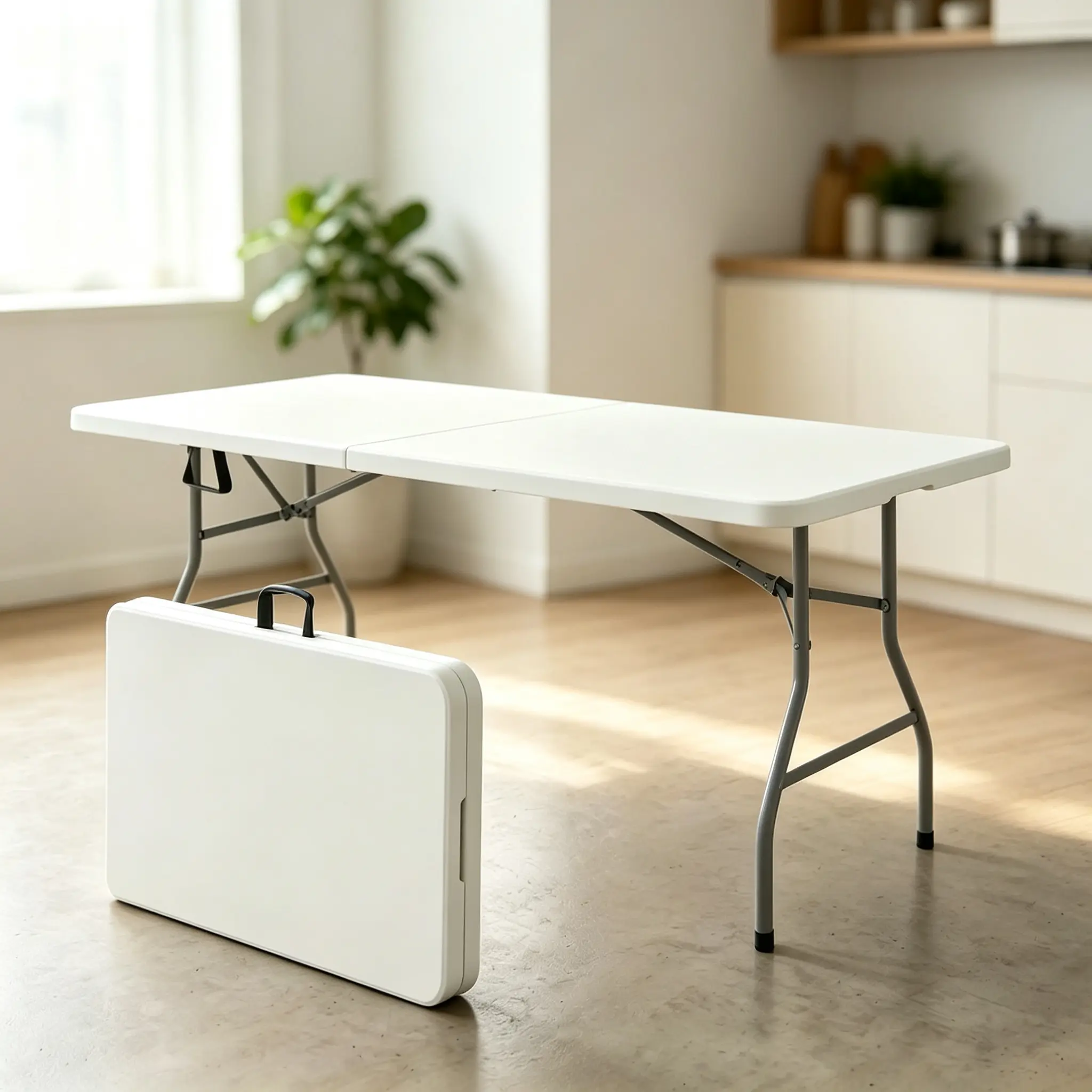 6FT Rectangular Heavy-Duty Plastic Foldable Desk - Portable Quick-Setup Table for Outdoor Patio Camping