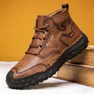 Men’s Mid-Top Casual Leather Boots, Lace-Up Outdoor Hiking Shoes with Tough Build and All-Day Comfort& tiktok shop