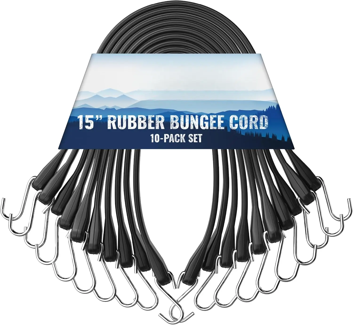 10 Pack Heavy‑Duty Rubber Bungee Cords with Metal Hooks, 21 Inch Elastic Strap for Outdoor Securing