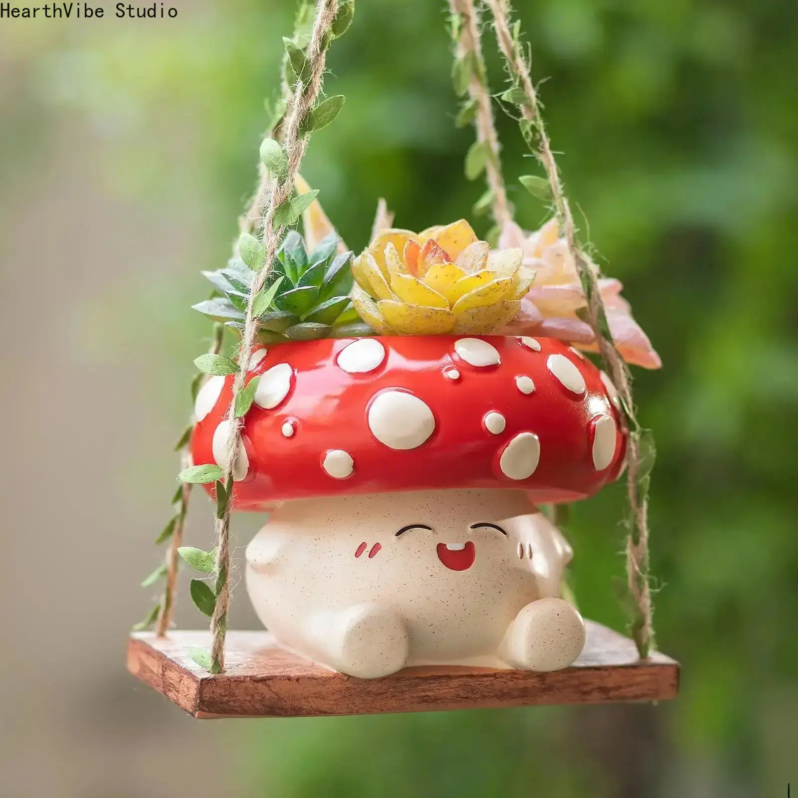 2026 Mushroom Smiley Face Hanging Garden Planter Pot - 3.9in Opening Hanging Plant Basket, Succulent Planter with Drainage, Mom Gifts for Plant Lovers