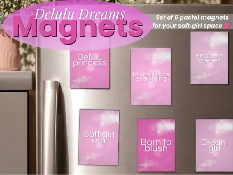 Delulu Dreams Refrigerator Magnet Set - Soft Girl Aesthetic Fridge Decor, Home Supplies Gift (2.5"x3.5")