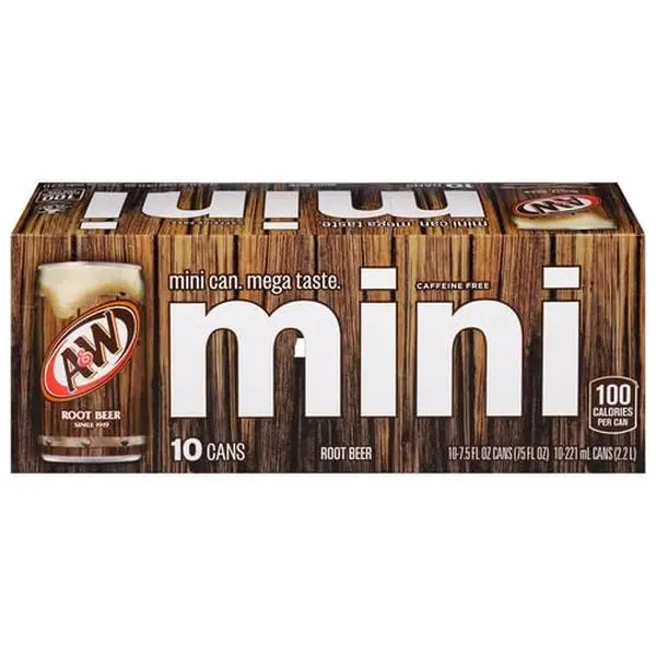 A&W Root Beer Soda, Mini Cans, 10 pk, 7.5 Fl Oz