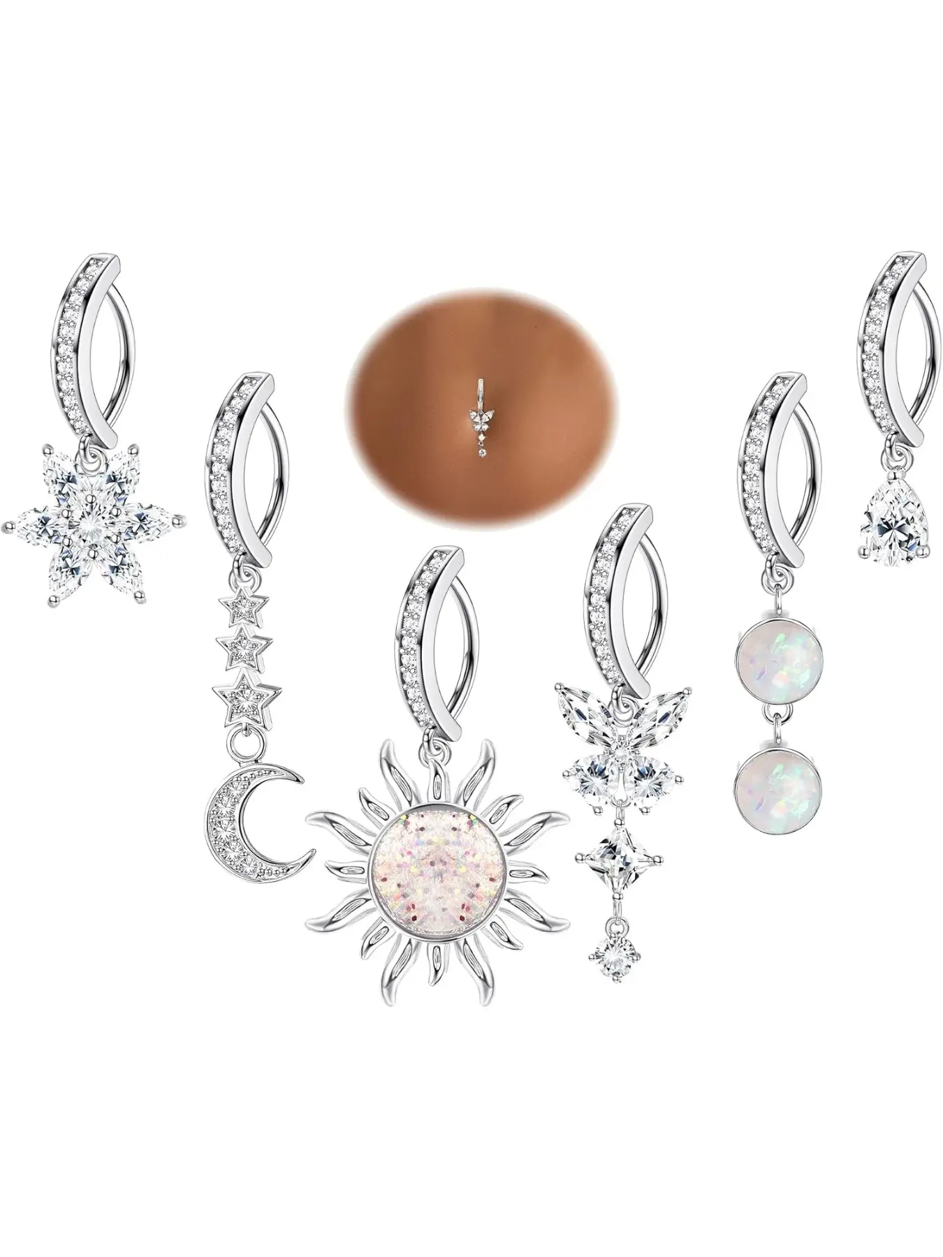6 Pcs 14G Clicker Belly Button Ring for Women 316L Steel Butterfly Snake Evil Eye Heart CZ Opal Rhinestone Belly Ring Dangle Belly Button Rings Simple Reverse Navel Rings Body Belly Piercing Jewelry Fashion Body Jewelry Body Jewellery