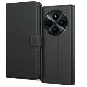For Xiaomi Redmi 14C / Poco C75 Case With Kickstand PU Leather Card Slot Black Wallet Flip Protective Phone Case Cover