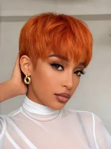 150% Density Blonde Straight Pixie Cut Wig Straight Bob Wigs Human Hair With Bangs For Women Daily Cosplay Use