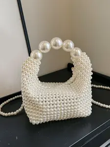 Small niche design solid color multifunctional shoulder bag, pearl chain personalized simple casual texture crossbody bag, fashionable retro daily temperament handbag, suitable for shopping, dating, commuting, work, daily outings, Casual Trendy Handbag