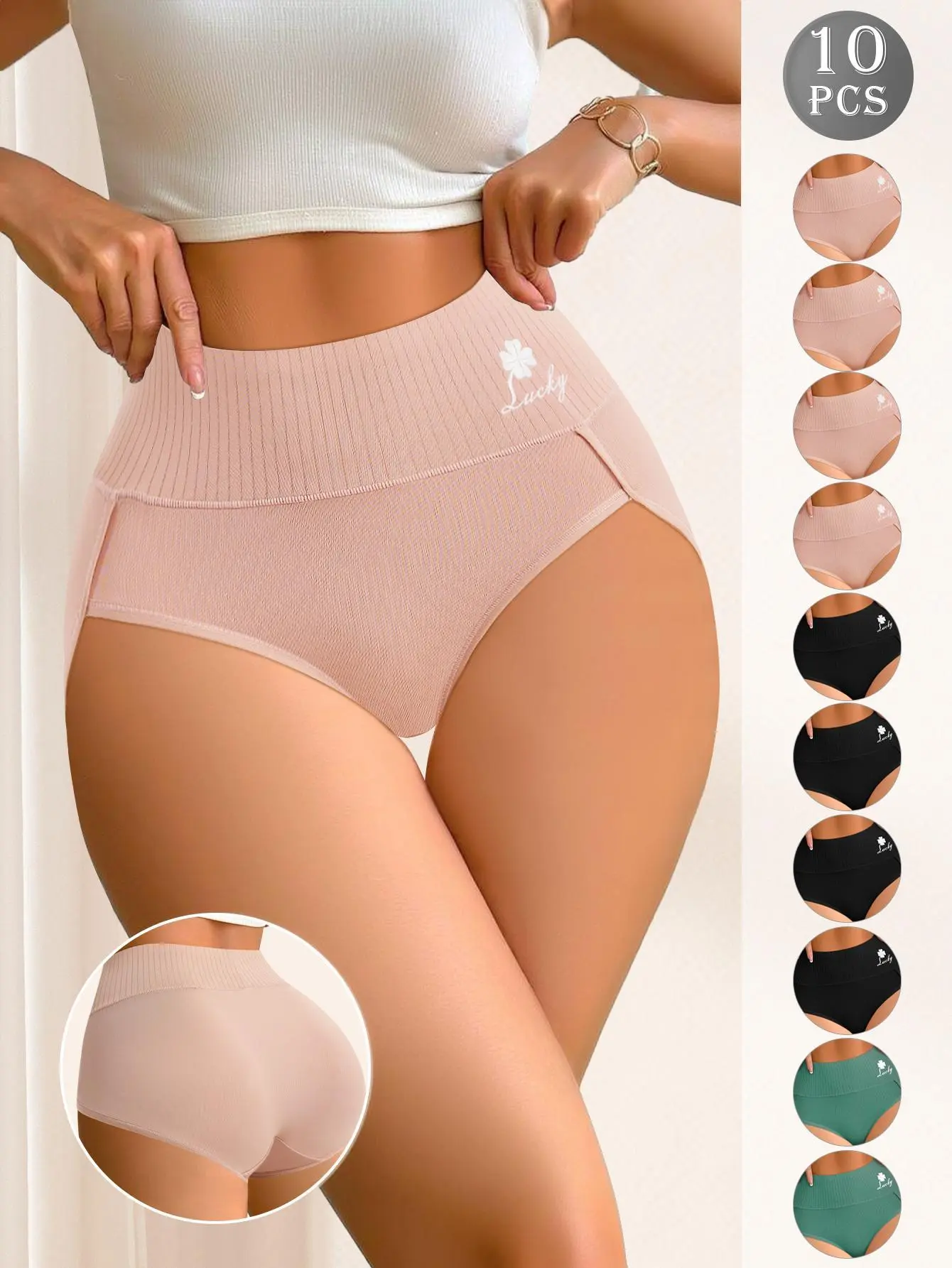 QUASTI Women's Soft Cotton Fabric Briefs - 5/10 Pack, S-4XL Plus Size, High Elasticity, Breathable, Comfortable, Firm Control, Minimalist Chic Retro Cheeky Panty, Essential for Daily Summer Wear