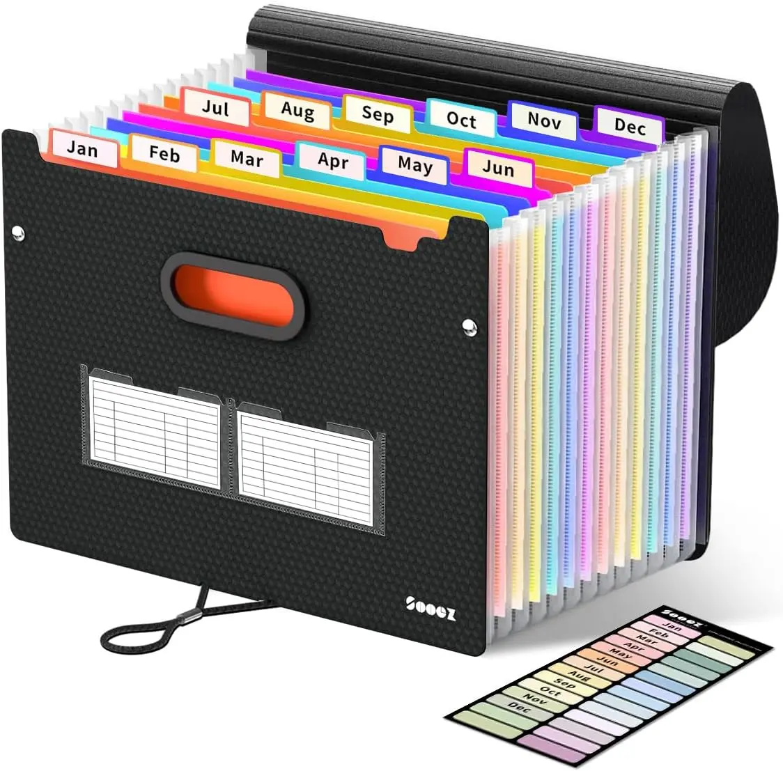 Upgraded Accordion File Organizer - 12 Deep Pockets, Uncovered Index Tabs, 3-Loop Bungee Closure, Ample Capacity, Letter/A4 Size, PVC-Free with Sticky Labels for Home Office Use