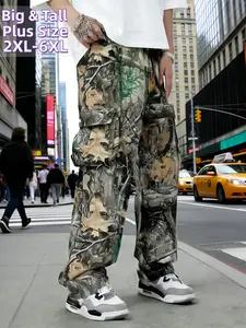 Men's Plus Size Camo Cargo Pants – Camouflage Print, Wide-Leg Relaxed Fit, Heavy-Duty Pants for Outdoor Hunting, Camping & Gear, Comfortable & Durable, All-Season Outdoor Wear, Casual Comfy Trousers, Big & Tall Trousers Joggers