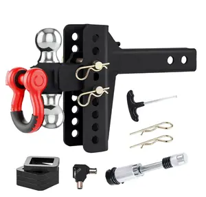 Multi-function trailer hitch rack with a swivel tow ring and anti-theft locking pin and hook, suitable for 2-inch receivers, 2-inch and 2-5/16-inch trailer balls, heavy-duty tow hook with ring. Adjustable Tri Ball Hitch Mount