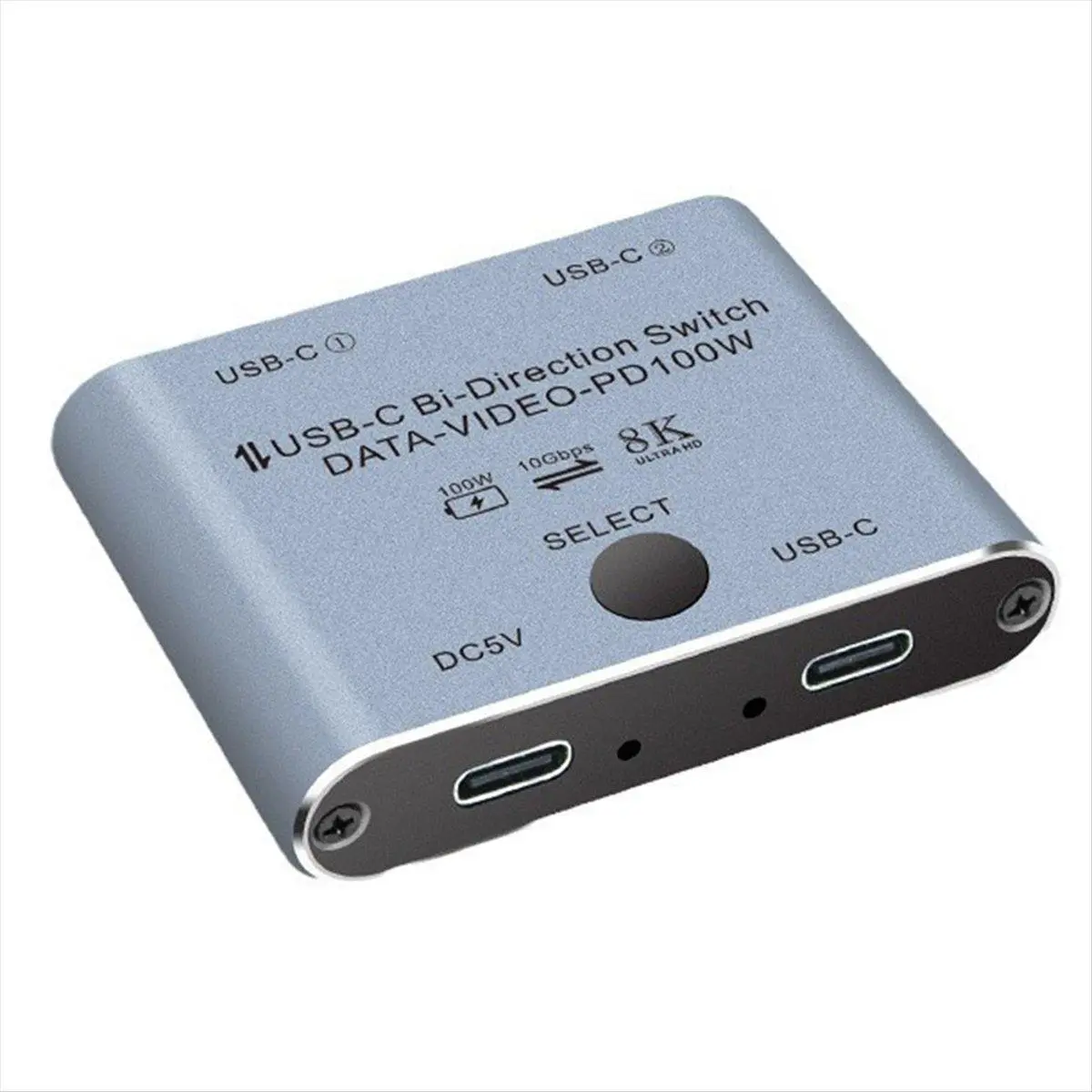 Bi-Directional USB-C KVM Switcher for Car Exterior Decoration, with Select Button, 8K@60Hz/4K@144Hz Video Transfer, 10Gbps Data Transmission, 100W PD Charging, Video/Data