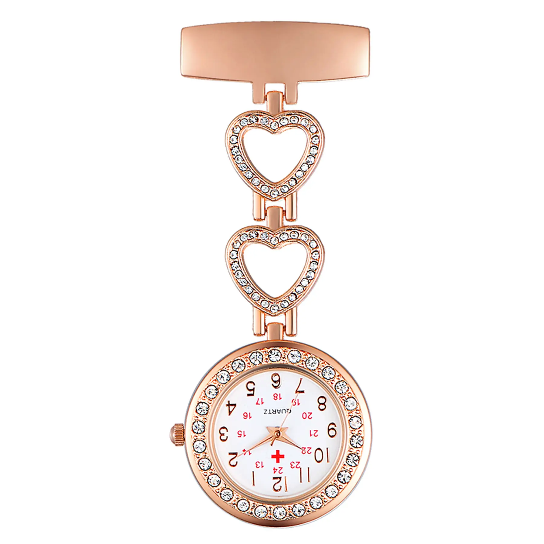 OIDEA Custom Design Fob Watch for Nurses, Personalized Gold Tone Alloy with a Rhinestone Case & Heart Embellished Band, Arabic Numeral Dial, Diamond-Set Pocket & Fob Watches, Gold Tone Rhinestone Pocket & Fob Watches