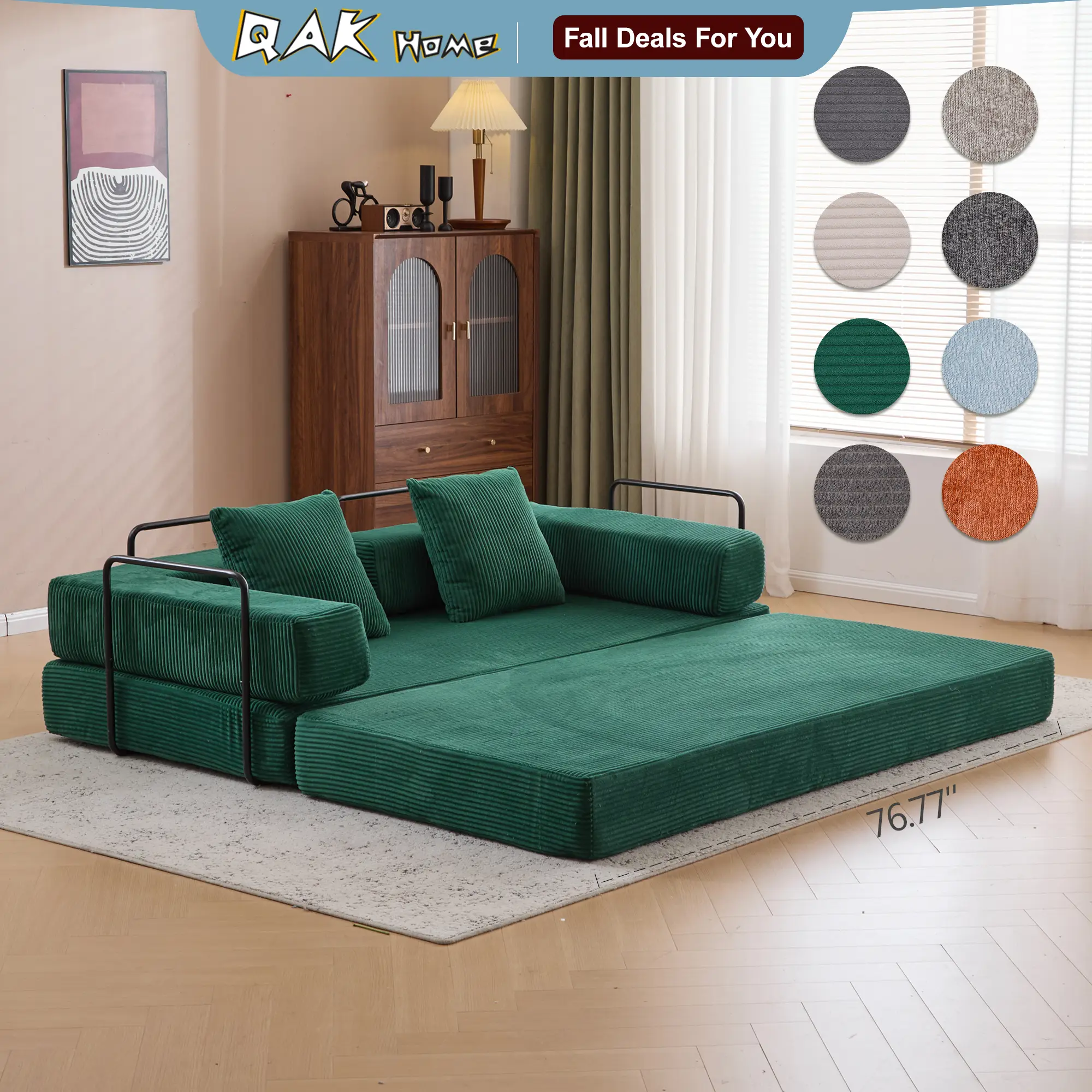 QAK 76‘’ Cloud Floor Sofa Bed High-Quality Convertible Comfy Corduroy Fabric, Premium Sponge Padding, Multi-Functional Floor Sofa & Mattress for Livin