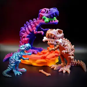 3D Printed Dinosaur, Standing T-Rex with Bone Perfect Gift and Decoration for Home, Office, Car