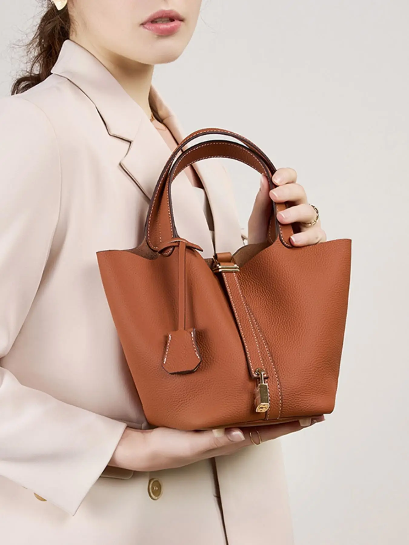 Women's Solid Color Split Leather Handbag, Fashionable Large Capacity Shoulder Bag for Daily Used, Casual Trendy Versatile High-quality Daily Commutin