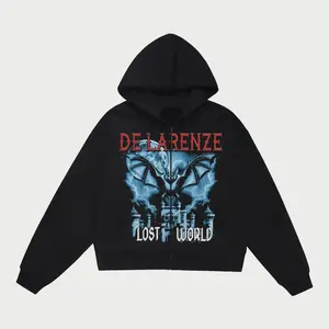 De Larenze Lost World Zip Ups - Black Hoodie with Graphic Print for Men and Women
