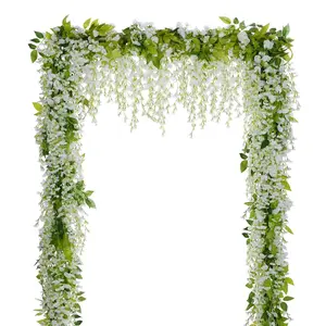 Wisteria Artificial Floral Flowers Garland, 4pcs 28.8ft Silk Hanging Vines, Home Garden Outdoor Ceremony Wedding Arch Decorative Decoration