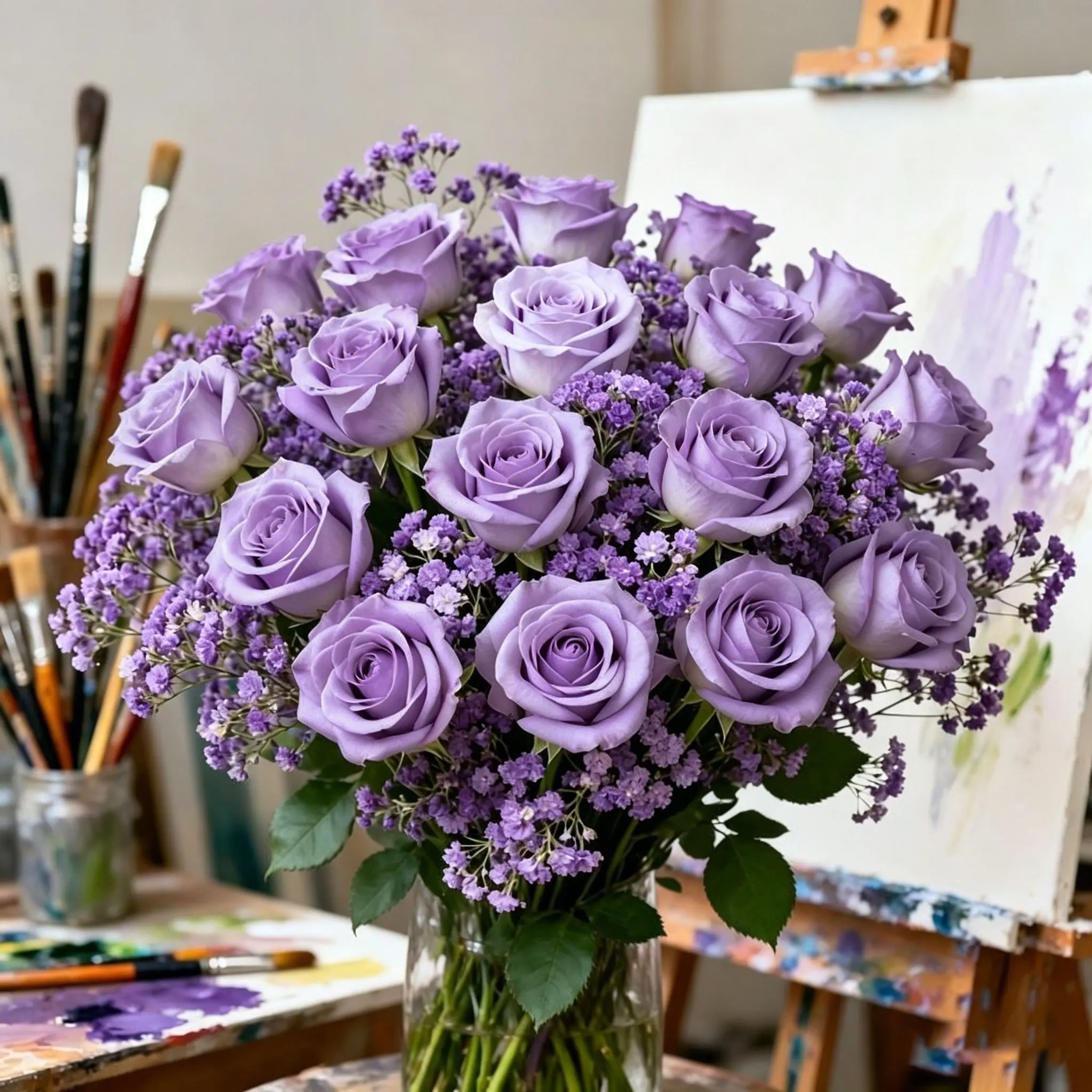 Purple romantic artificial flowers, purple statice and purple roses, long-lasting bloom, no maintenance needed, perfect gift, suitable for DIY decoration, Valentine's Day gift, anniversary surprise, birthday party