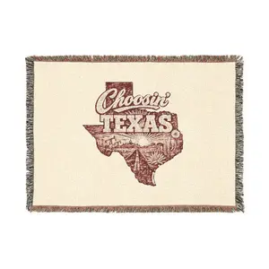 Classic Texas Map Woven Fringe Blanket, Country-Themed State Outline Throw, Rustic Lonestar Design, Country-Themed Blankets, Woven Fringe Blankets