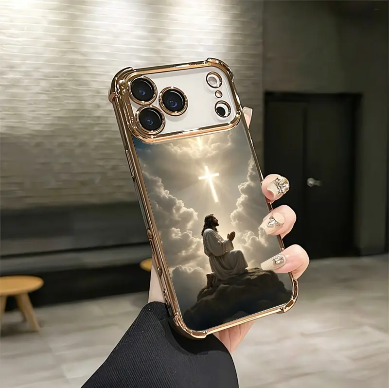 Christian Jesus & Light Cross Aesthetic Custom Smartphone Case - Soft Silicone TPU Shockproof Cover, Casing for iPhone 17/16/15/14/13/12 Plus Pro Max, Samsung 22/23/24/25 Plus Pro Max Ultra, Vintage Fashion Protection Accessory