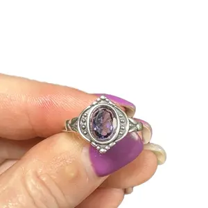 Faceted oval Cordierite(Iolite) S925 silver adjustable ring