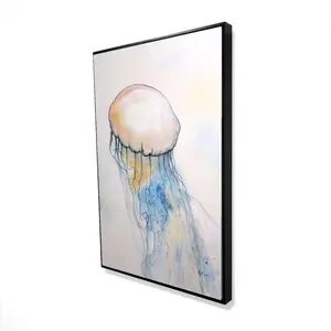 Begin Home Decor 2081-3624-AN270 24 x 36 in. Watercolor Jellyfish - Beige Framed Canvas for Bathroom Decor