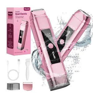 [TikTokShopStockUp]UPGRADE electric painless facial hair remover Bikini Trimmer for Women, Electric Shaver and Razor 2-in-1 electric razor  Dual Heads for Painless Trimming of Pubic Hair, Face, Underarms and Legs,Waterproof