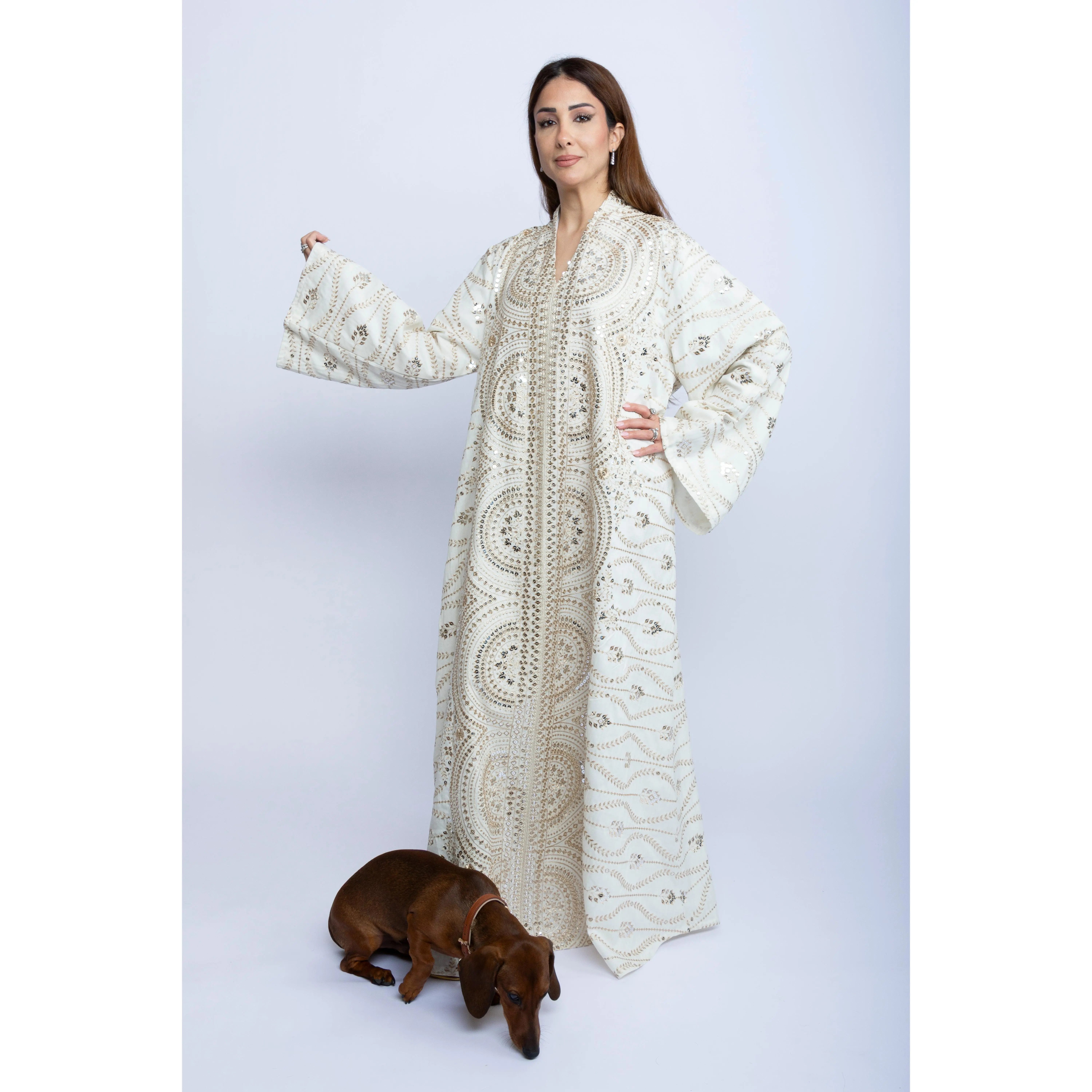 Ivory Radiance Kuwaiti Embroidered Kaftan