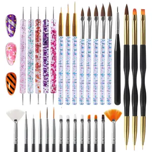 Artdone Nail Dotting Tools 31pcs, Double-Ended Nail Art Brushes Kit, Gel Polish Liner Brushes, Design Pen, Nail Drawing & Painting Brushes