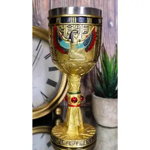 Ebros Gift Isis With Open Wings 6oz Resin Wine Goblet Chalice With Stainless Steel Liner 7"