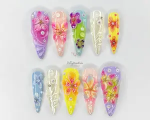 Alice WonderNails - Sunset Tropical Floral Nails Set | Orchid Flower | Adorable 3D Art | Fresh False For Summer | - AW30