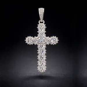 Moissanite Iced Cross Pendant 2.05” Fully Paved Gold & White Finish