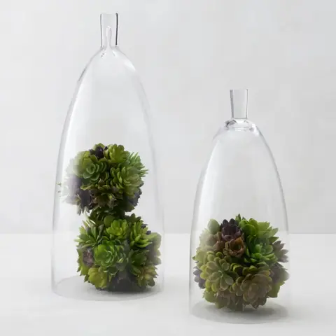 Z Gallerie Jules Handmade Mouthblown Glass Cloche - Classic Imported Transparent Fengshui Ornament, Gold Luster Decorative Flower Vessel, Easy-to-Clean Wipeable Home Decor with Daily Care, Large:8"w x8"d x21"h, Small:6.5"w x6.5"d x15"h for Plants