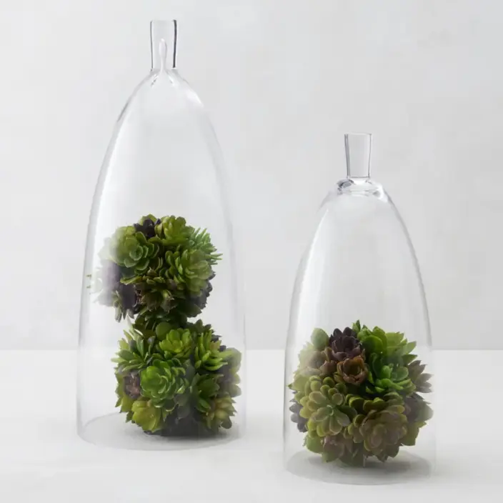 Z Gallerie Jules Handmade Mouthblown Glass Cloche - Classic Imported Transparent Fengshui Ornament, Gold Luster Decorative Flower Vessel, Easy-to-Clean Wipeable Home Decor with Daily Care, Large:8"w x8"d x21"h, Small:6.5"w x6.5"d x15"h for Plants