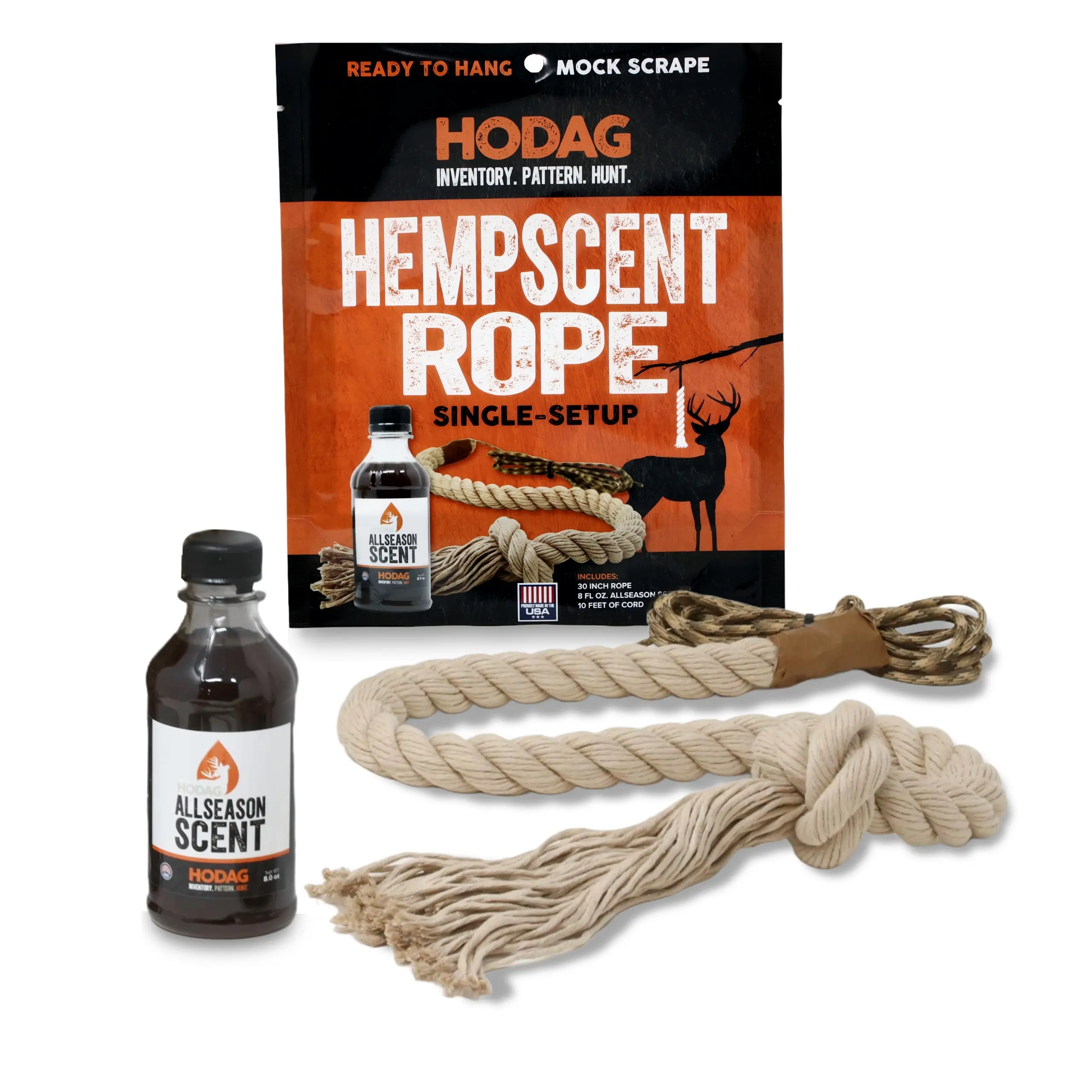 HODAG HempScent Rope Single-Setup for Creating Effective Mock Scrapes - Absorbent Rope Blend - Fast and Easy Setup in the Woods - Year-Round Deer Activity - Made in USA