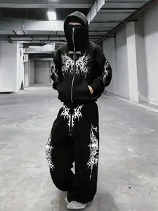 Gothic Thorn Butterfly Print Sportswear Set, Streetwear Tracksuit Set, Soft Comfortable Home Casual Wear, Dark Street Style, Perfect for Relaxing at Home