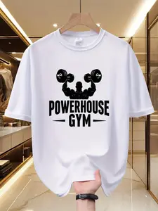 Dumbbell Muscle Men TShirt Athleisure Streetwear White Graphic Tee Fitness Workout Gym Top Unisex Short Sleeve Fashion Tees
