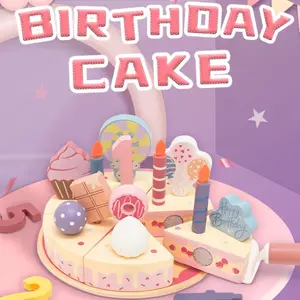 Wooden Birthday Cake Toy Set, Pretend Play Set for Kids Ages 3-6, Promotes Social Skills & Language Development, Perfect Gift for Christmas & Birthdays
